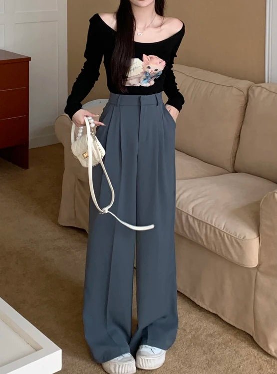 high waist loose fit wide leg pants