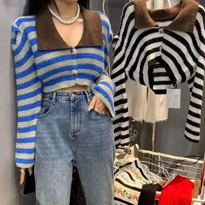 striped knitted crop tops cardigans