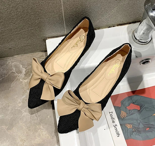 butterfly-knot pointed vulcanized shoes