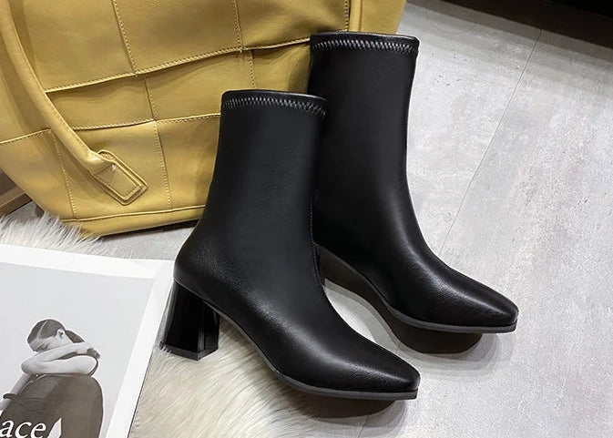 pointed toe half mid calf boots