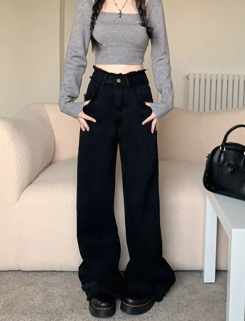 black wide leg jeans