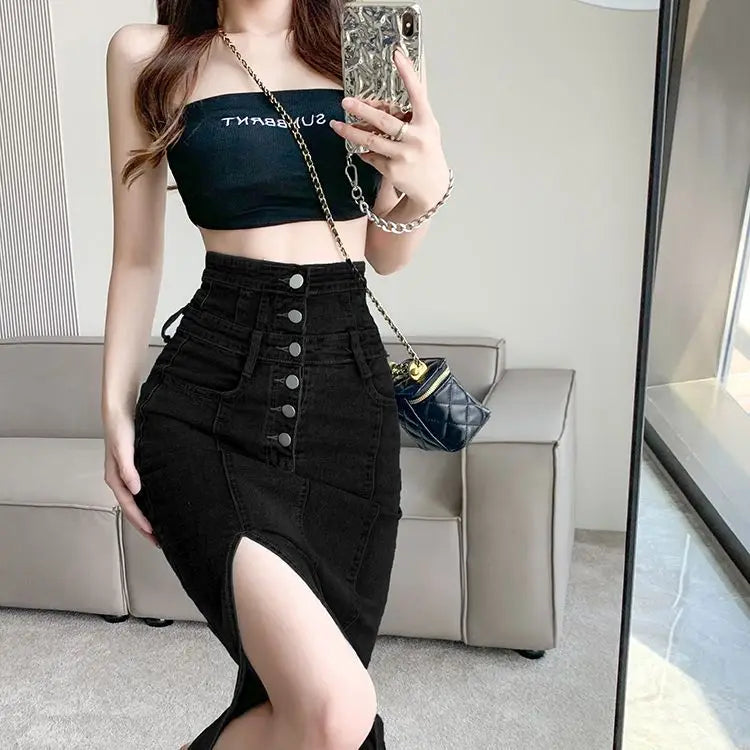 slim slit denim skirts