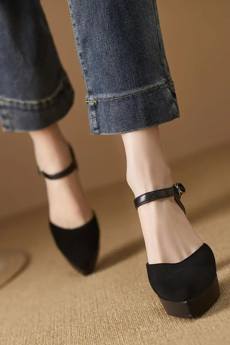 cow suede pointed toe high heels