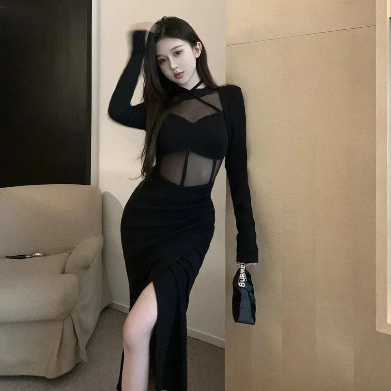 black long sleeve party dress