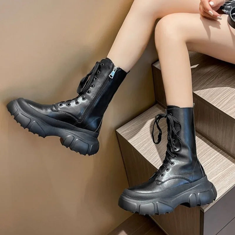 punk biker mid calf boots