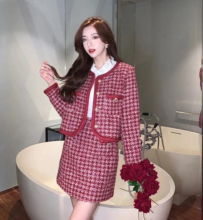 high quality tweed jacket + skirt suits sets