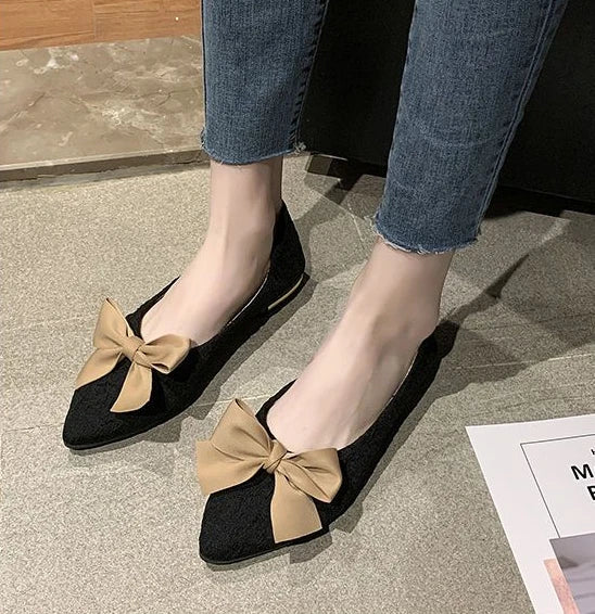 butterfly-knot pointed vulcanized shoes