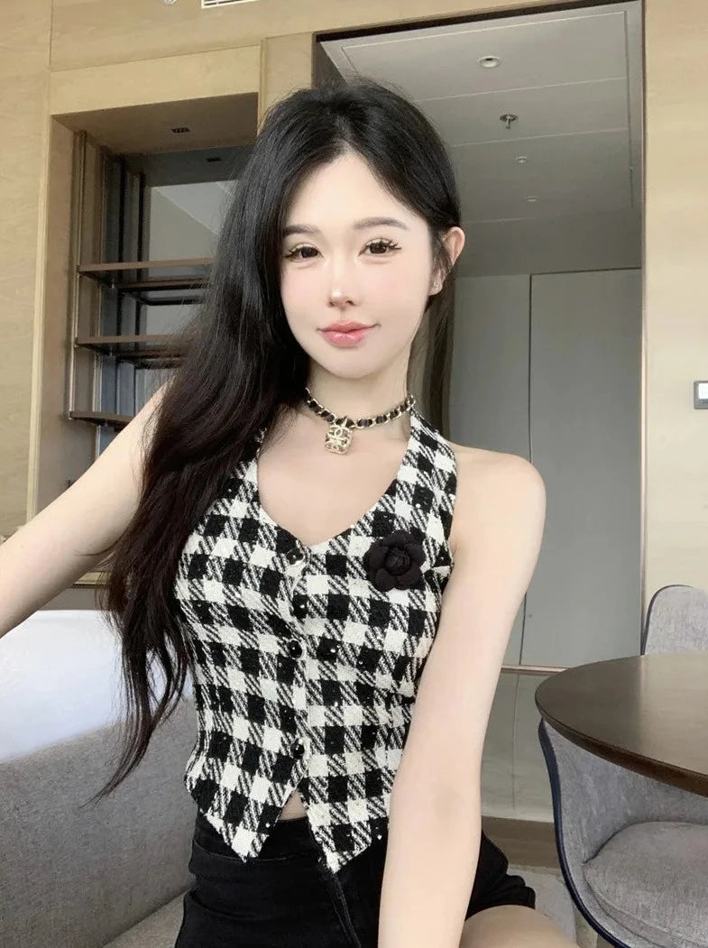 high quality sleeveless tweed vest