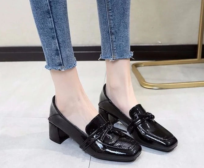 square toe medium heel loafers