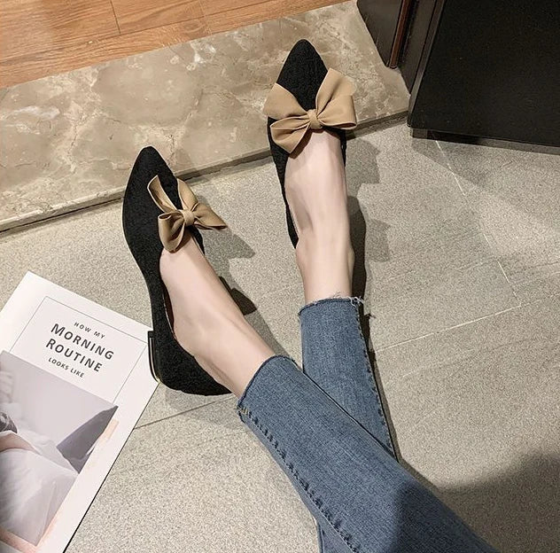 butterfly-knot pointed vulcanized shoes