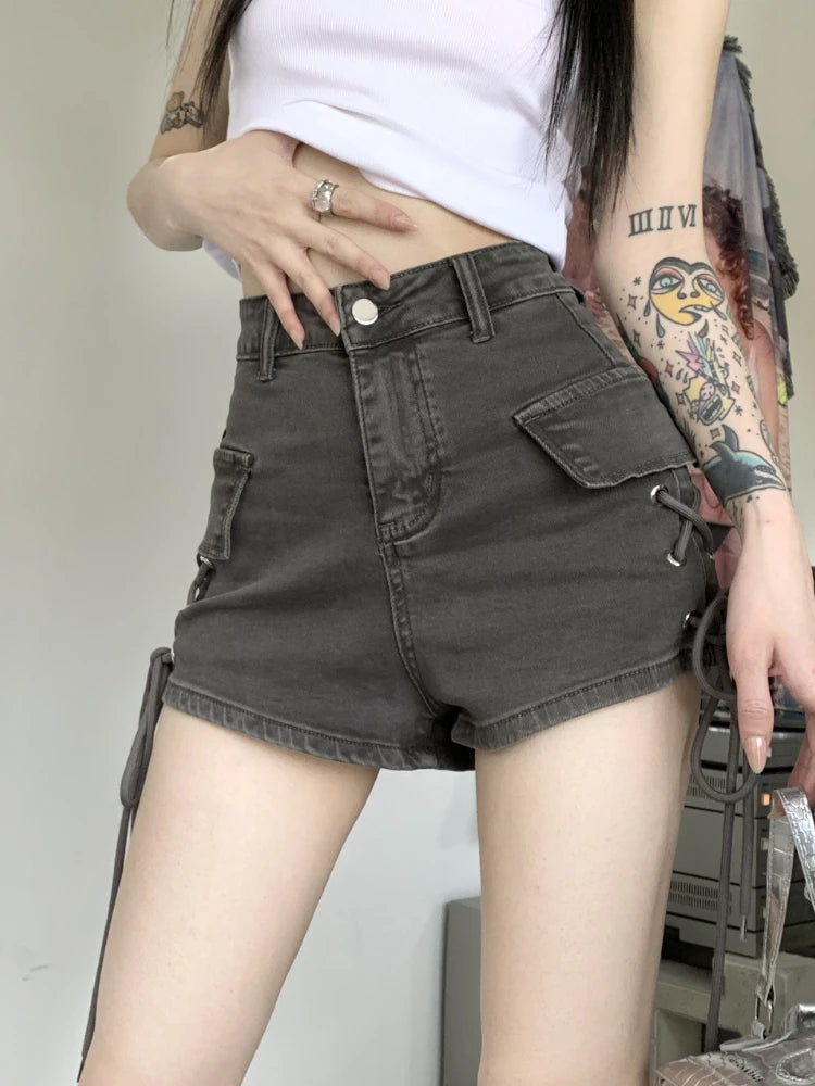 bandage design retro denim shorts