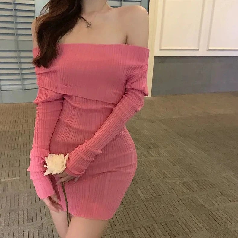 off-shoulder knitting mini dresses