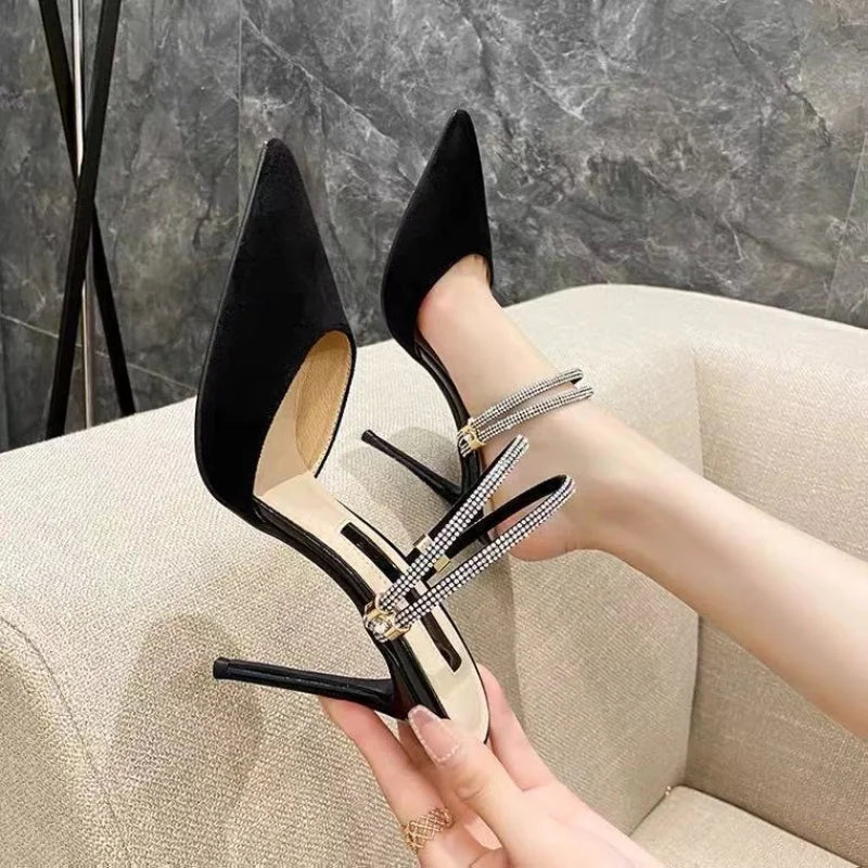 rhinestones pointed black heels