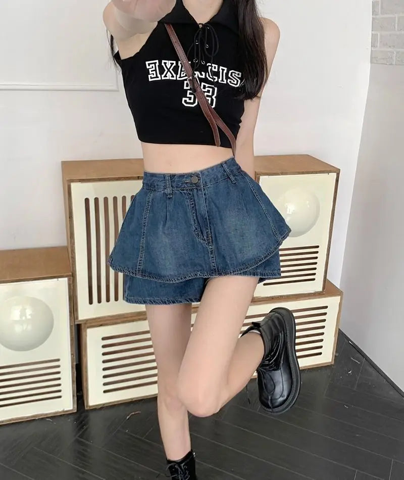 ruffles denim shorts