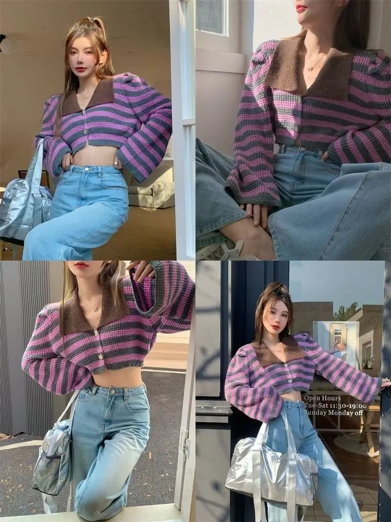 striped knitted crop tops cardigans