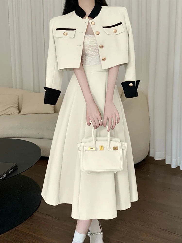 high quality two piece set short jacket coat + long skirt suits