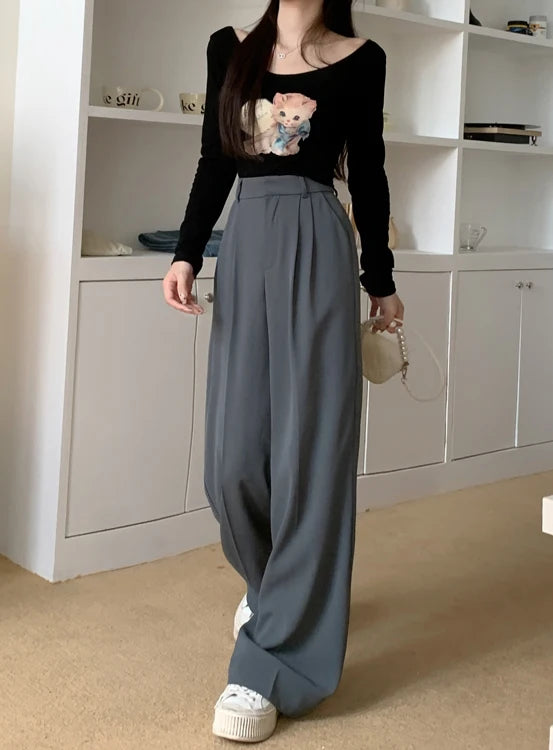 high waist loose fit wide leg pants