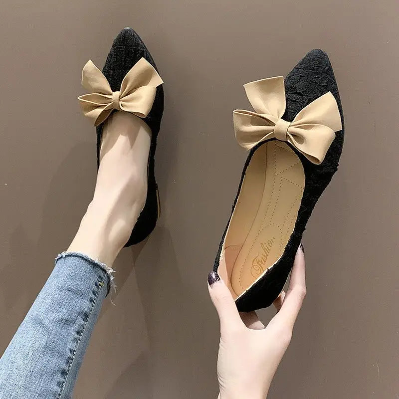 butterfly-knot pointed vulcanized shoes