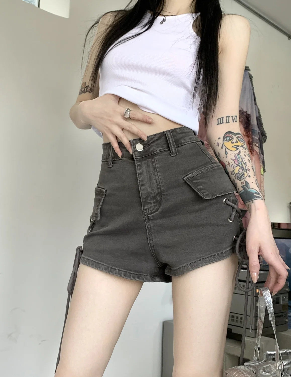 bandage design retro denim shorts