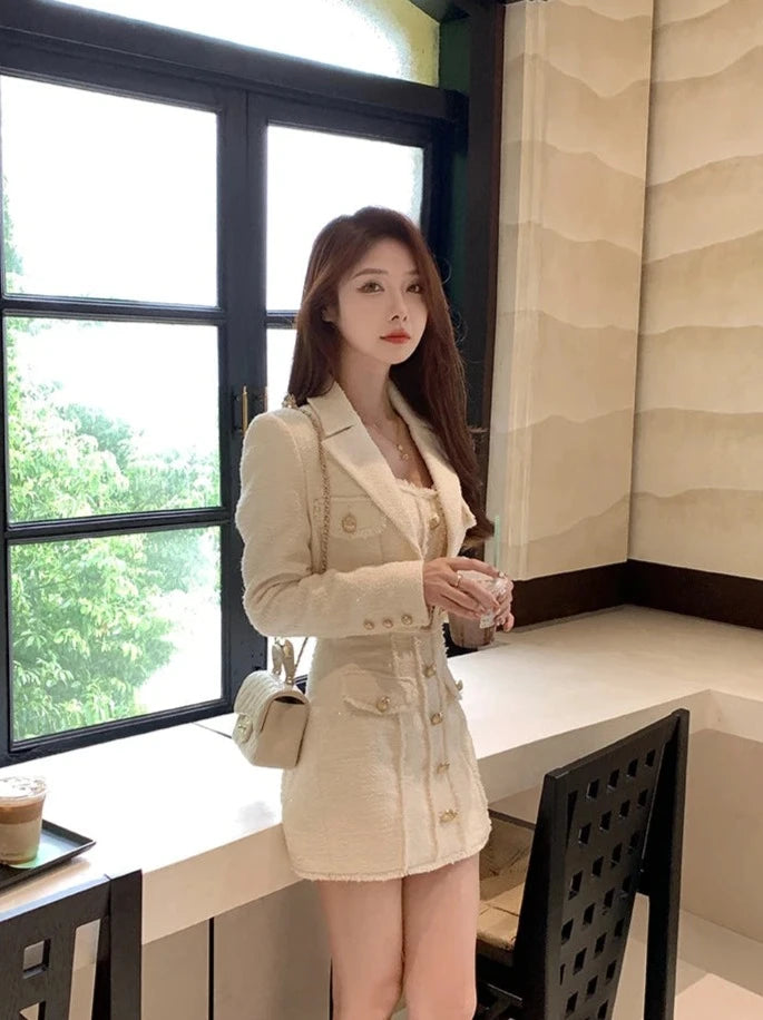 high quality single breasted tweed jacket coat + dress suits