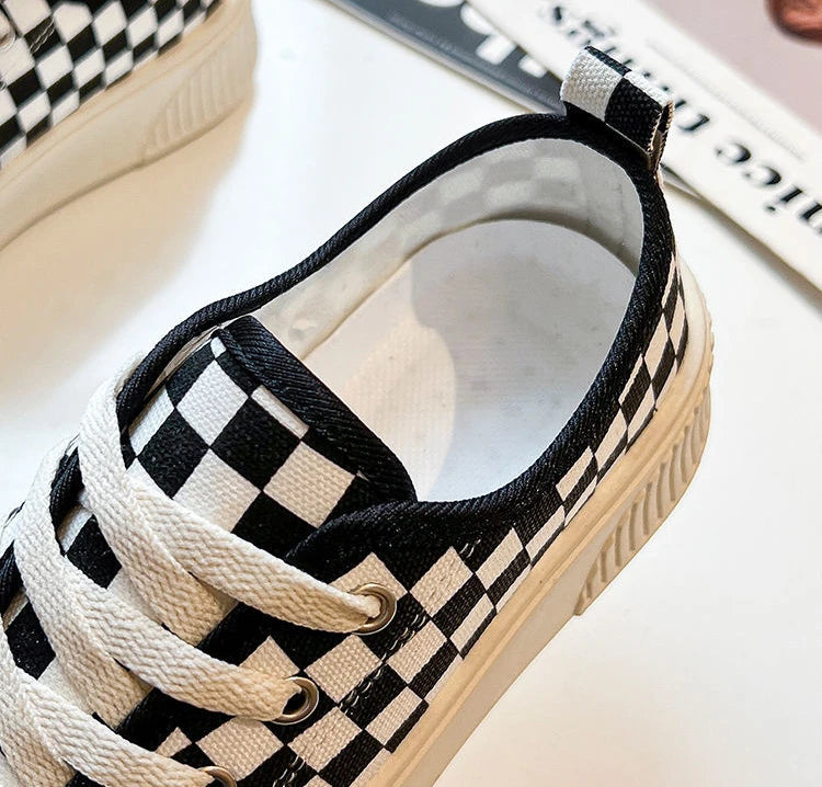 black plaid low canvas sneakers