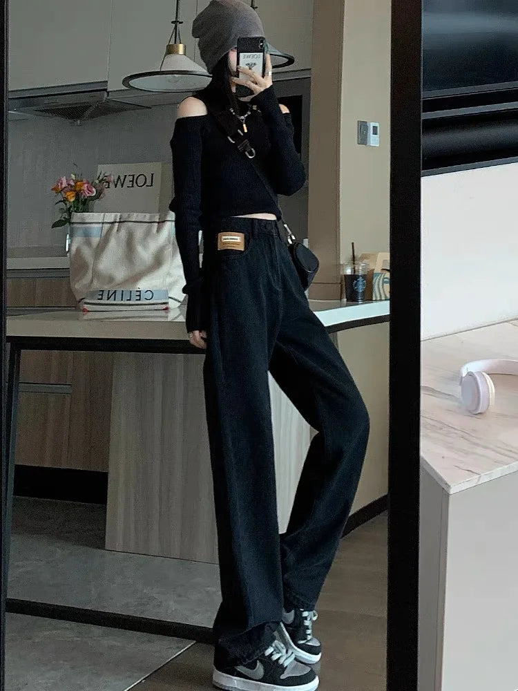 black wide straight jeans