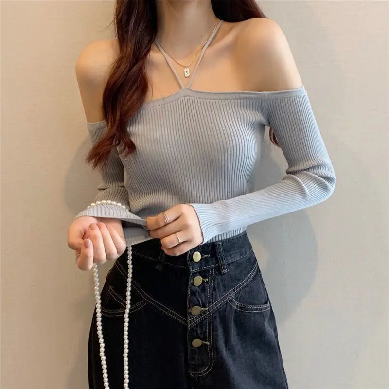 off shoulder neck knit vests