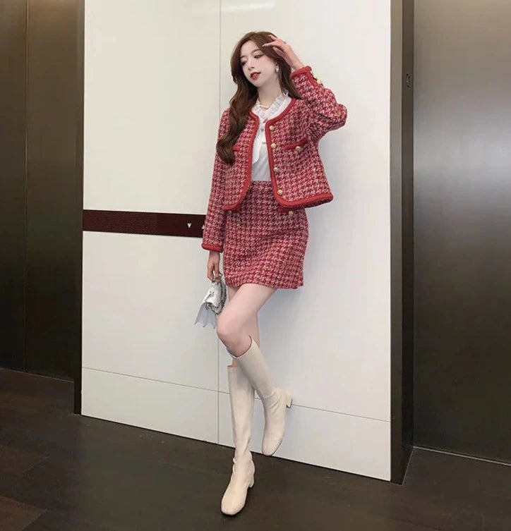 high quality tweed jacket + skirt suits sets