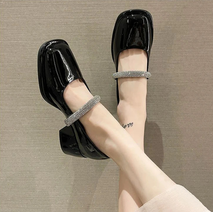 square toe leather casual medium heels