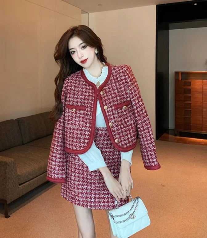 high quality tweed jacket + skirt suits sets