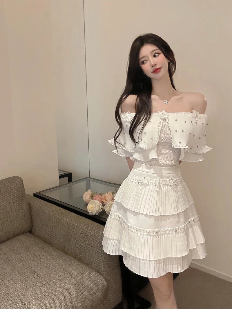 high quality shirt blouse crop top + skirts sets