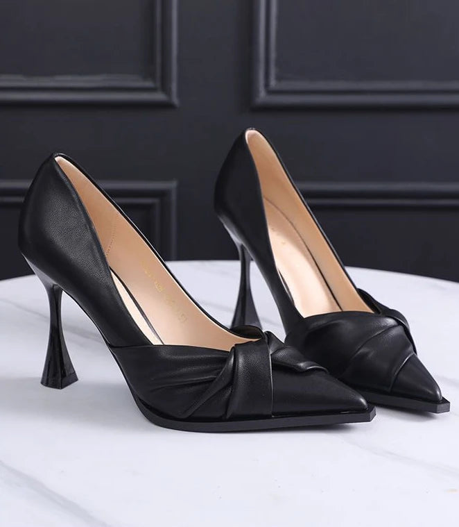 leather casual pointed toe high heels