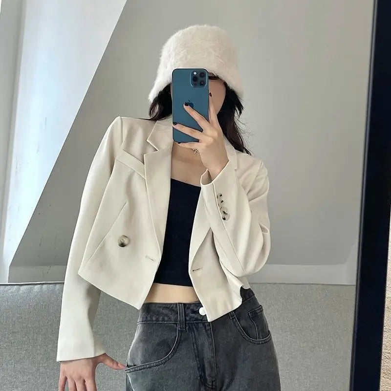 solid fit cropped blazers