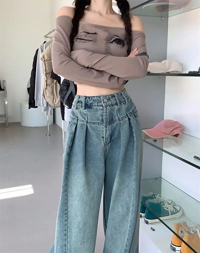 vintage washed wide leg jeans