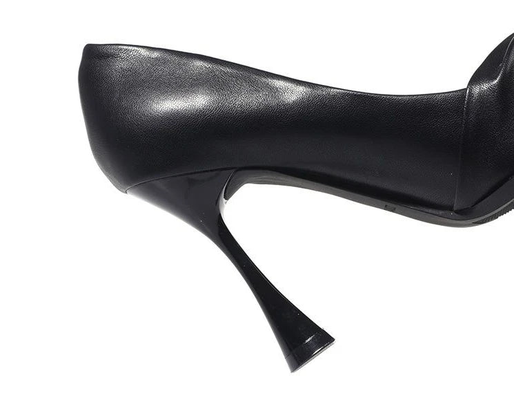 leather casual pointed toe high heels