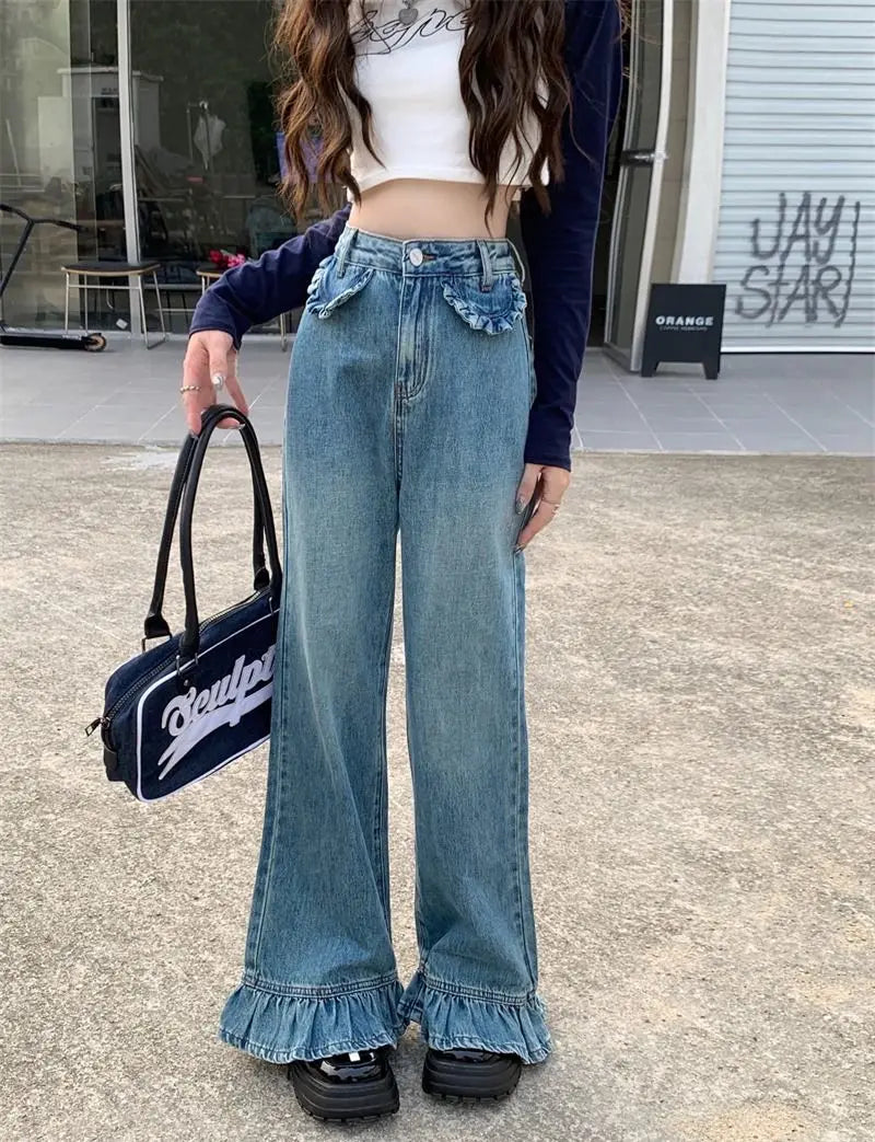 washed flare baggy jeans