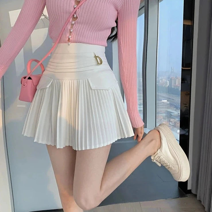 pleated high waist mini skirts