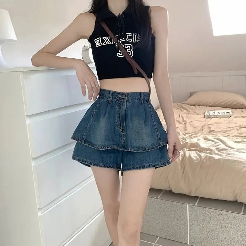 ruffles denim shorts