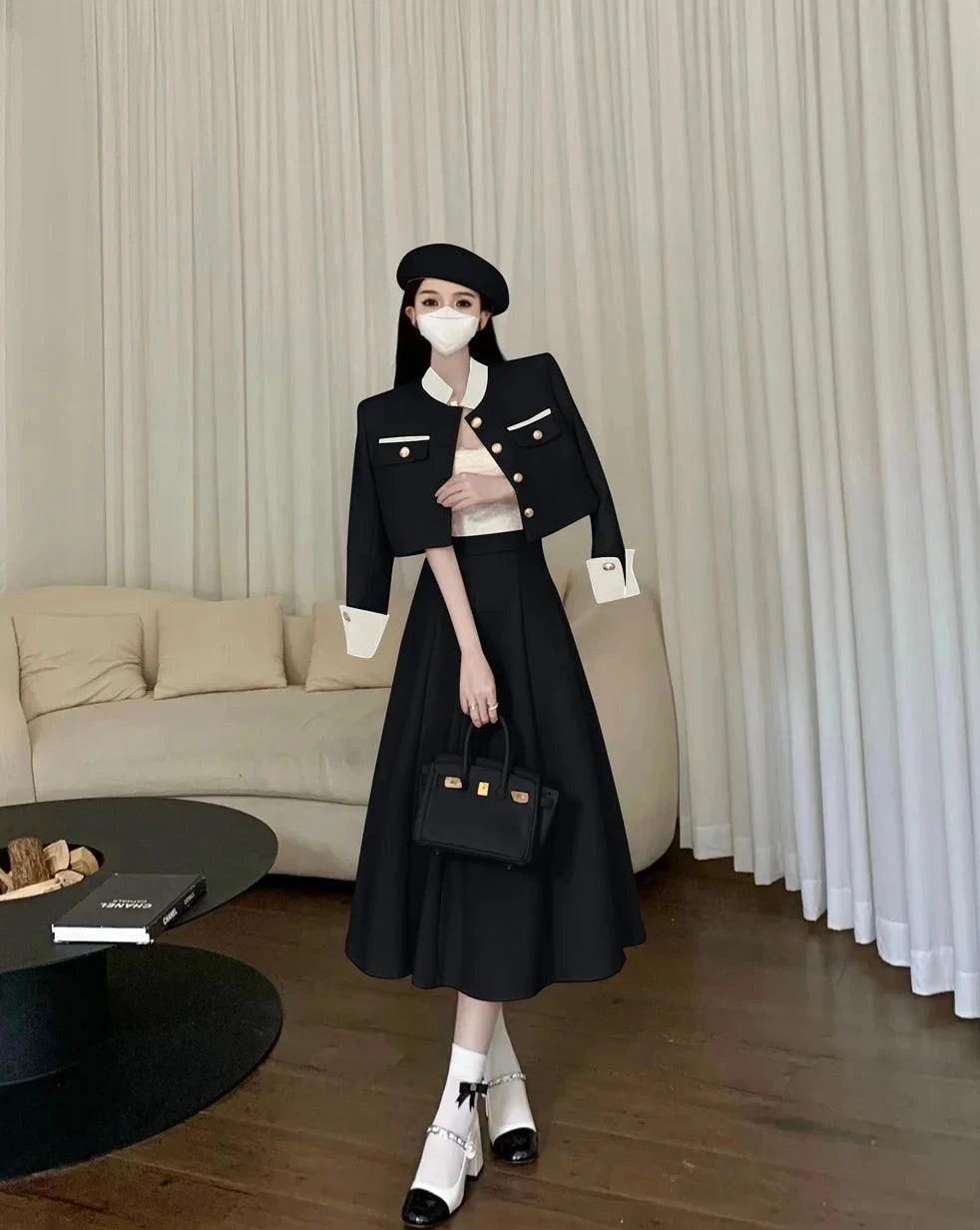 high quality two piece set short jacket coat + long skirt suits