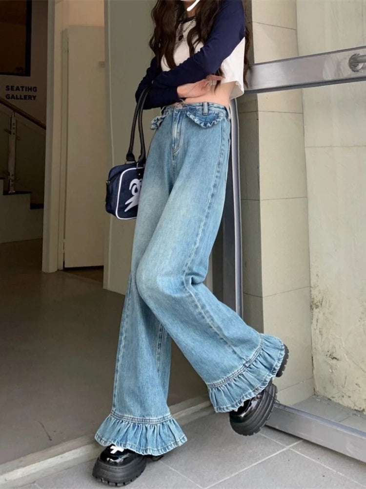 washed flare baggy jeans