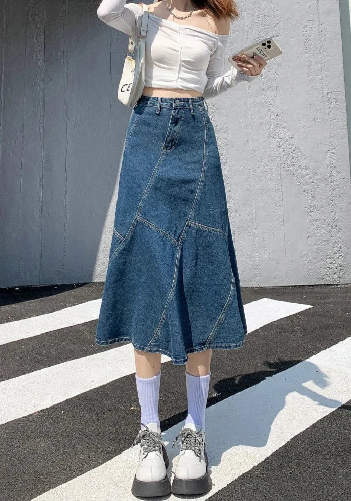 denim trumpet skirts