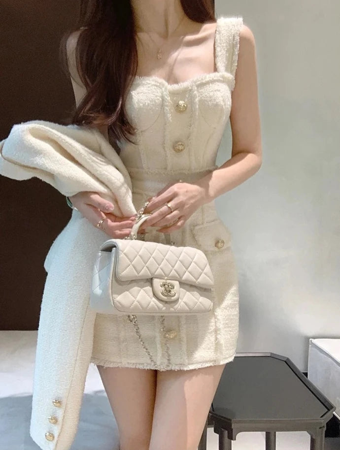 high quality single breasted tweed jacket coat + dress suits