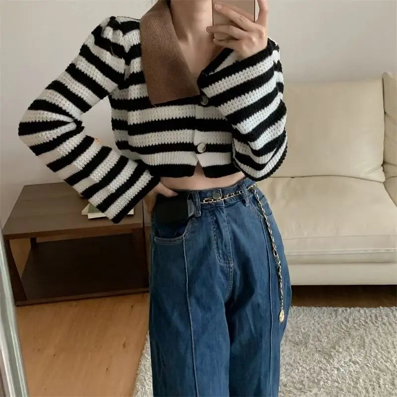 striped knitted crop tops cardigans