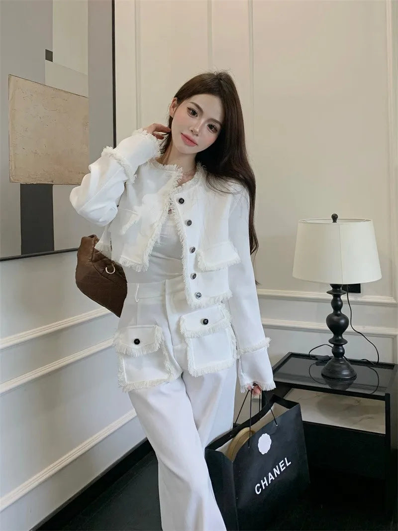 small fragrance jacket coat + wide leg pant sets