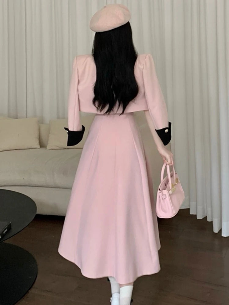 high quality two piece set short jacket coat + long skirt suits