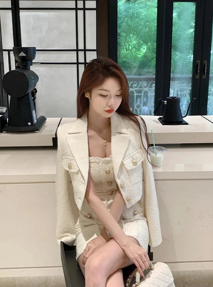 high quality single breasted tweed jacket coat + dress suits