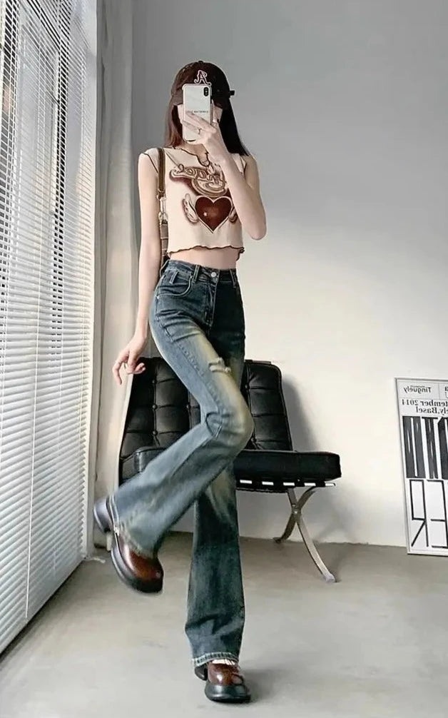 bleached holes flare jeans