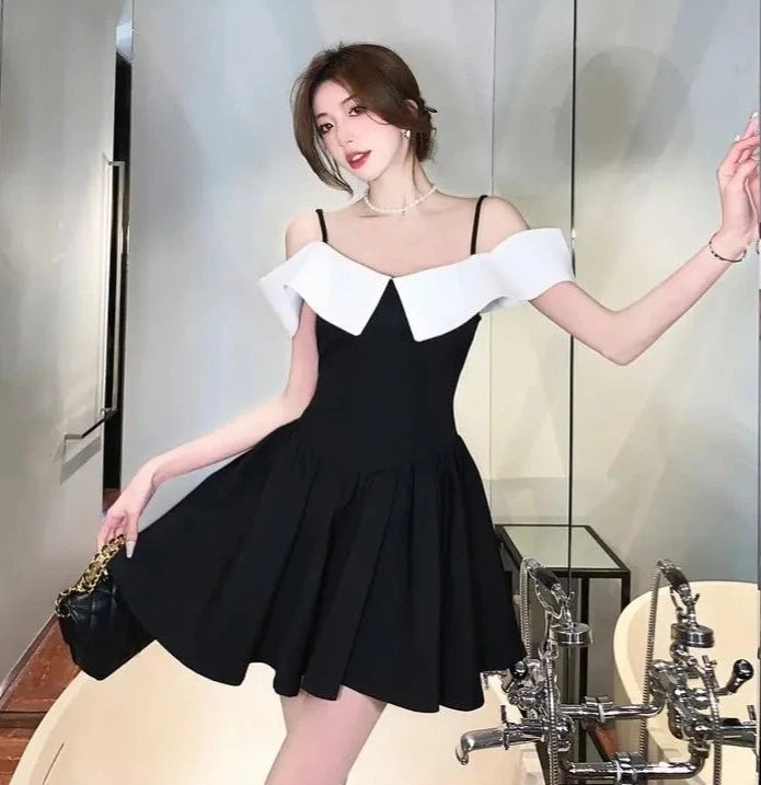 black high waist off shoulder dress