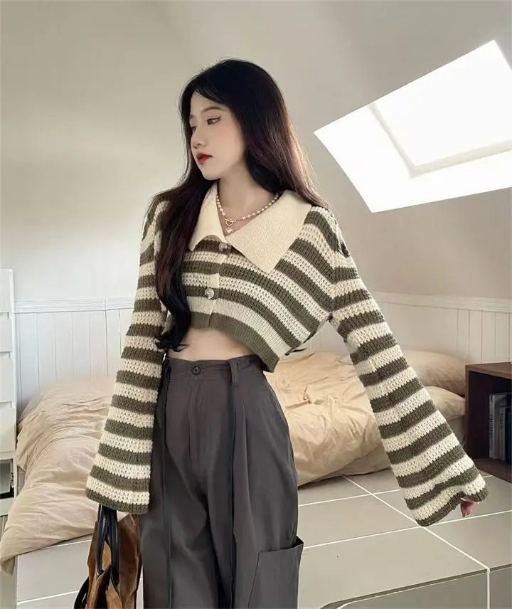 striped knitted crop tops cardigans