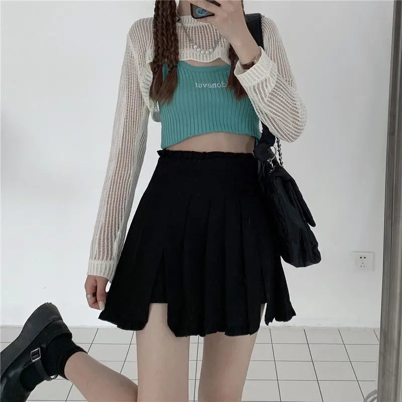 new high waist slit tennis skirt